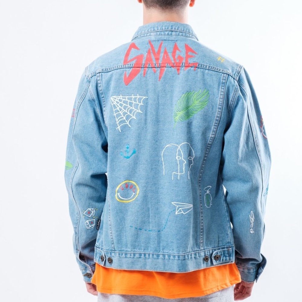 Brooklyn Cloth Light Wash Savage Doodle Denim Jacket XL